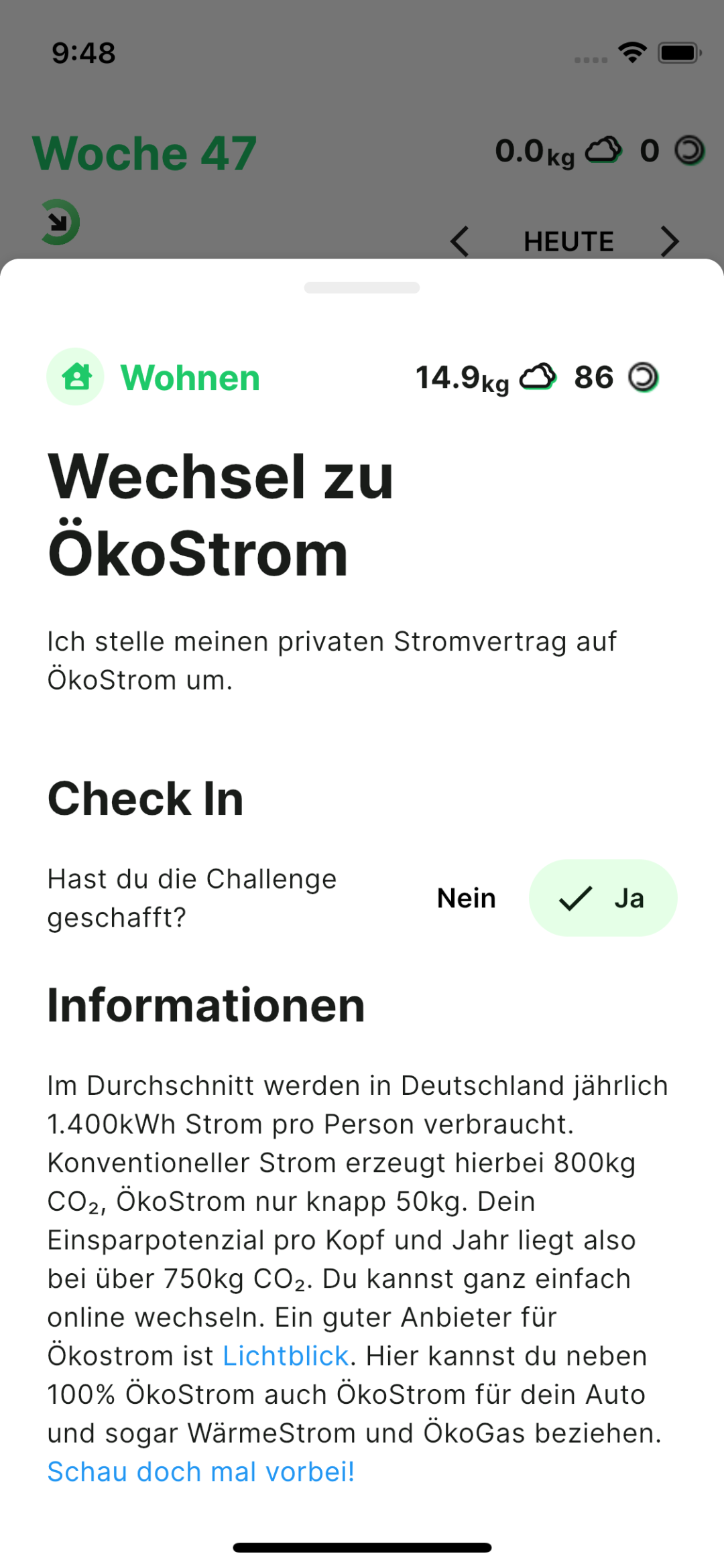 Die Challenge "Wechsel zu Ökostrom" ist neu!